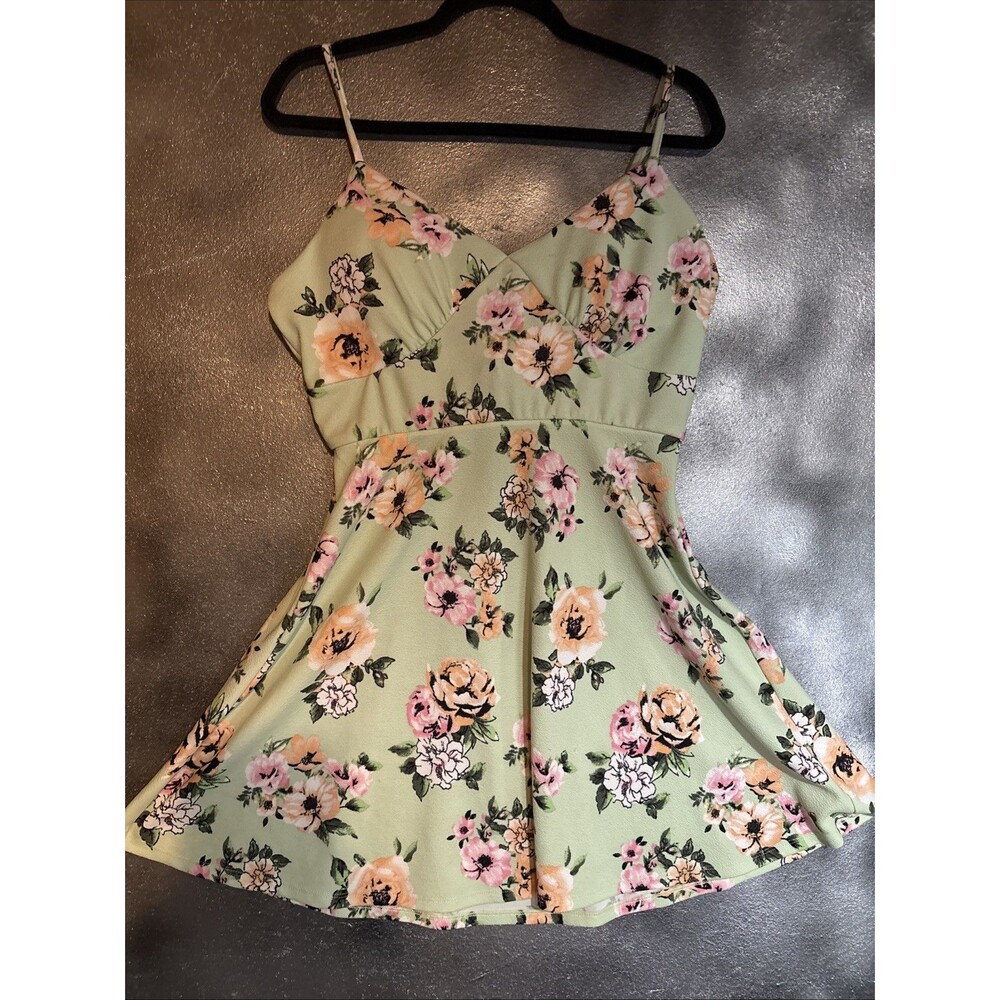 Babydoll mint green floral dress Almost Famous skater party vacation Summer XL